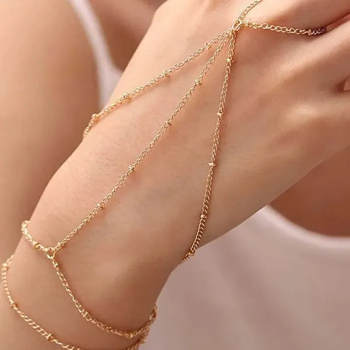 Bohemian Crystal Link Chain Metal Finger Bracelet for Women Summer Gift Jewelry