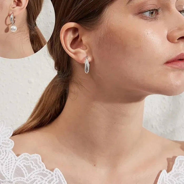 Luxury Simulated Pearl Drop Earrings with Zirconia for Women Wedding Jewelry