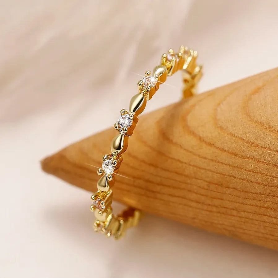 2022 Gold Color Women's Geometric Cubic Zirconia Wedding Ring