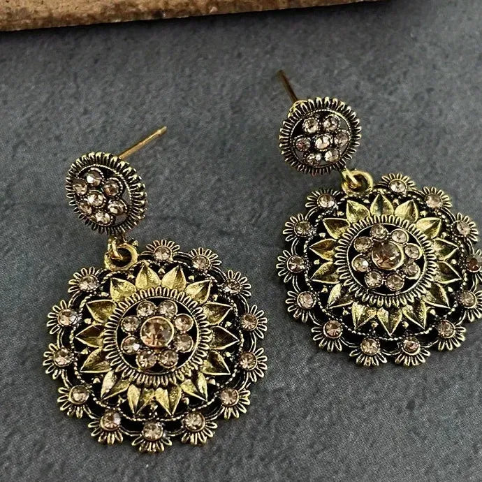 Plated Sunflower Drop Earrings Zinc Alloy Boho Vintage Luxury for Women