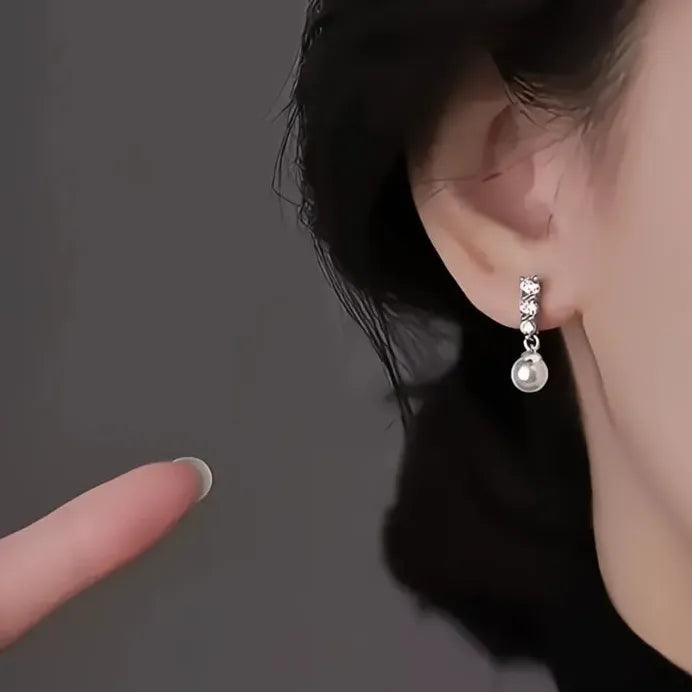 Elegant Geometric Simulated Pearl Drop Earrings with Cubic Zirconia for Women