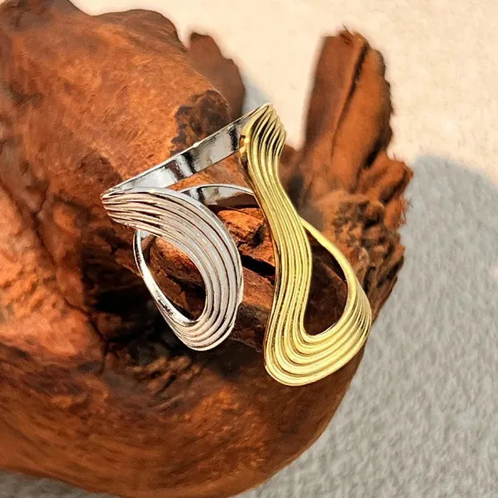 Geometric Two Tone Stainless Steel Minimalist Irregular Rings for Men & Women