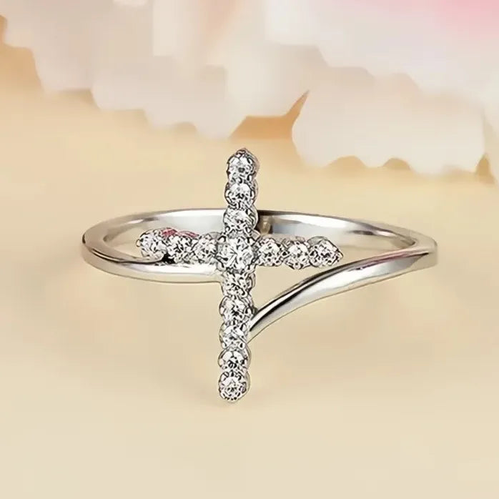 Brass Cubic Zirconia Cross Ring Wedding Party Jewelry for Women