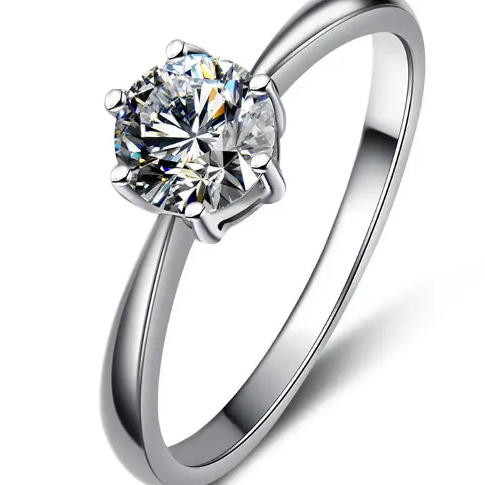 Six Claw Cubic Zirconia Silver Wedding Ring for Women Elegant Gift