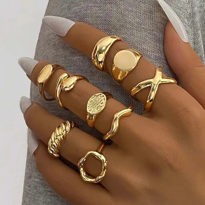 9Pcs Gold Geometric Adjustable Rings Set Fashion Jewelry for Men Women