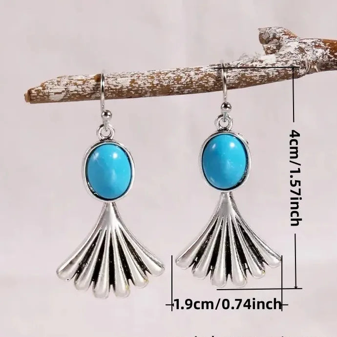 Bohemian Handmade Women's Earrings Natural Stone Drop Hook Artificial Sapphire Gift