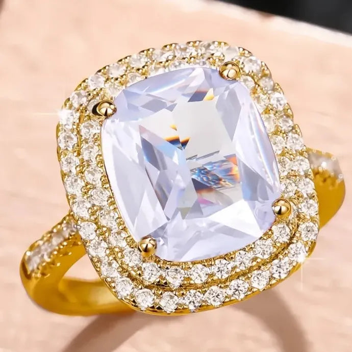 Elegant Geometric Cubic Zirconia Wedding Band Ring for Women Brass CZ Jewelry