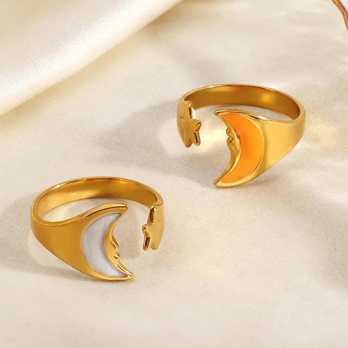 Adjustable Stainless Steel Star Moon Geometric Ring for Women Gift