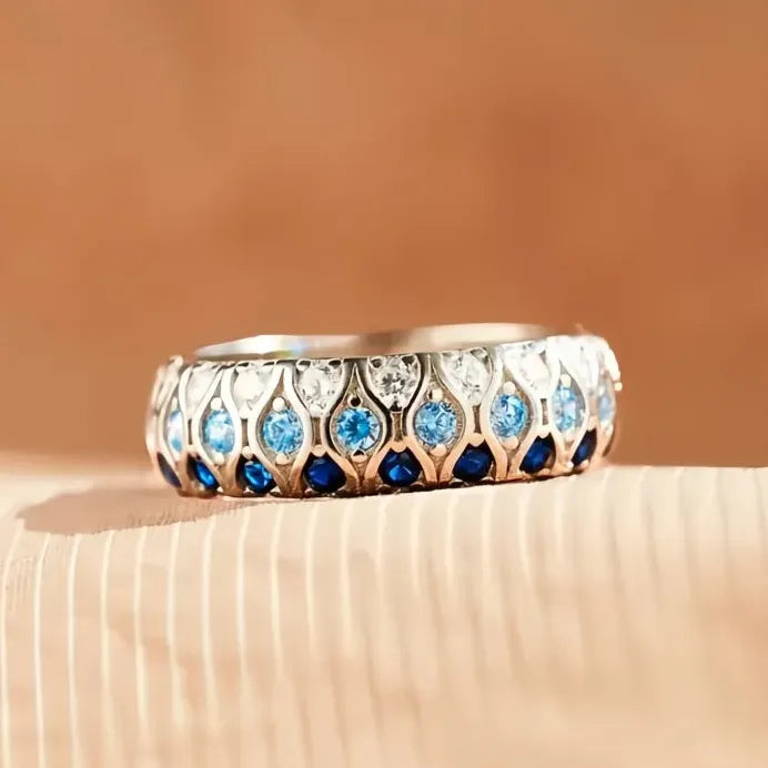 Bright Blue Zirconia Silver Color Women’s Wedding Fashion Ring Chic