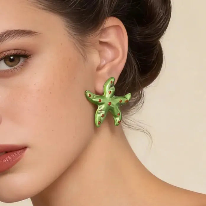 Colorful Drop Oil Metal Starfish Earrings Women Ocean Style Stud Jewelry