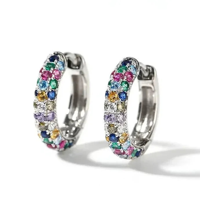 Women's Mini Round Silver Drop Earrings Set Colorful Zircon Zinc Alloy Jewelry