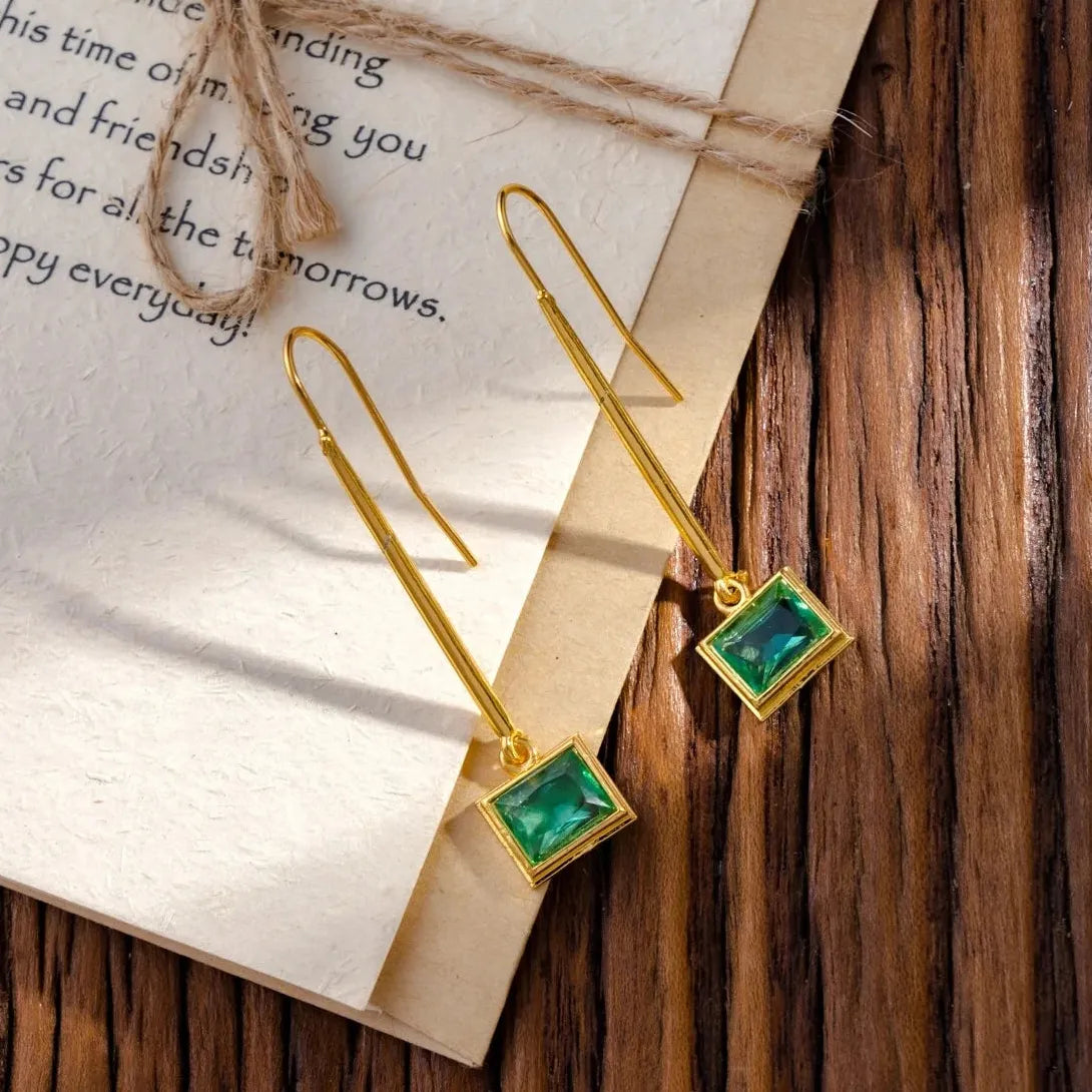 Geometric Square Gold Drop Earrings Women Zinc Alloy Long Hook Jewelry