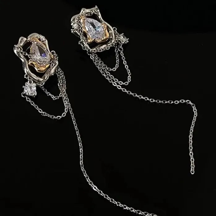 Zircon Opal Moon Tassel Drop Earrings for Women Elegant Jewelry