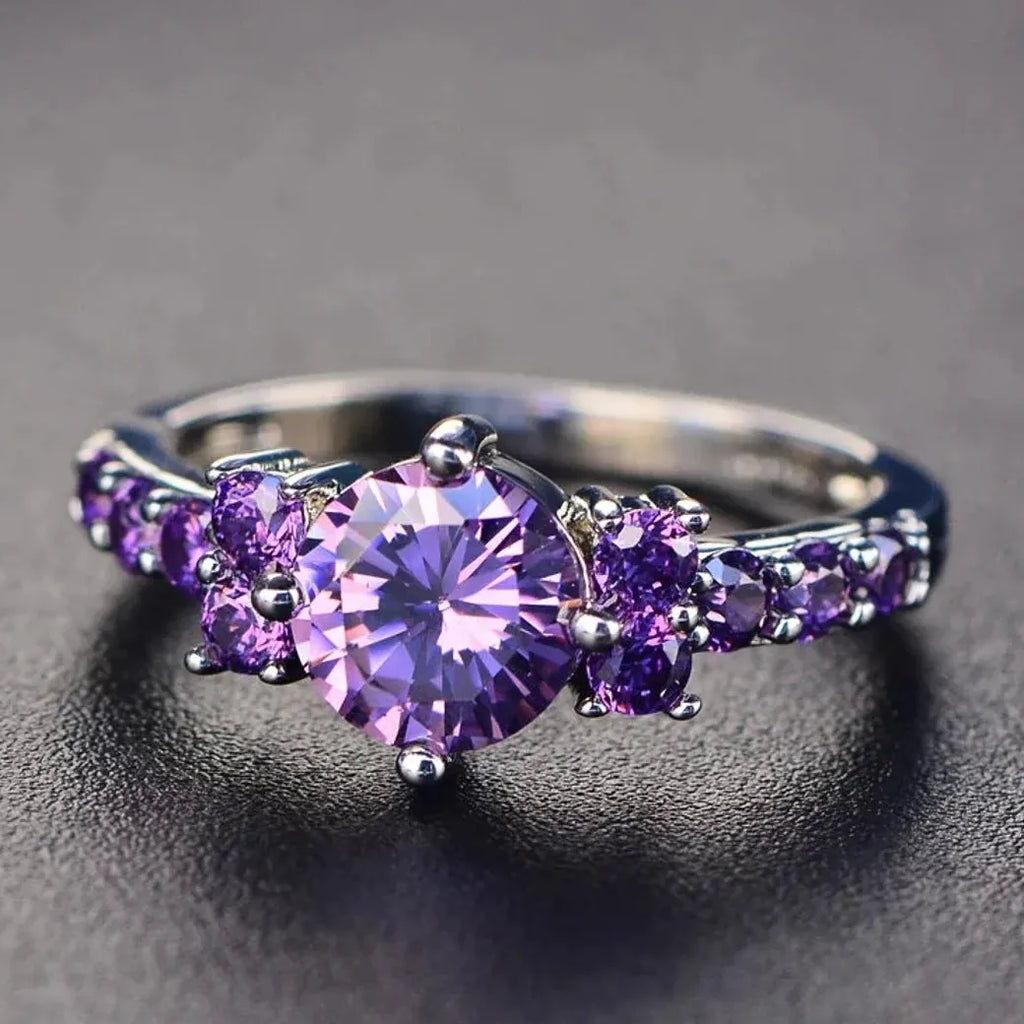 Fashion Gun Black Zinc Alloy Ring for Women Purple Crystal Engagement Jewelry