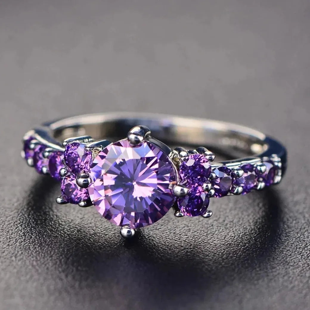 Fashion Gun Black Zinc Alloy Ring for Women Purple Crystal Engagement Jewelry