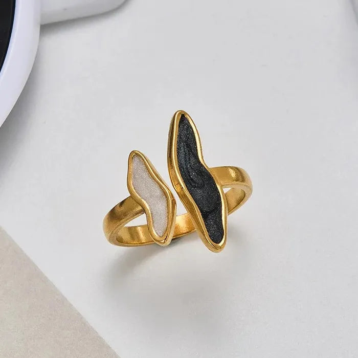 Adjustable Stainless Steel Fish Bone Open Ring for Women Gold Tone Jewelry Symbolic Gift