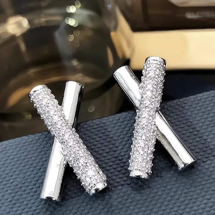 X Shaped Women’s Cubic Zirconia Stud Earrings for Wedding & Daily Wear
