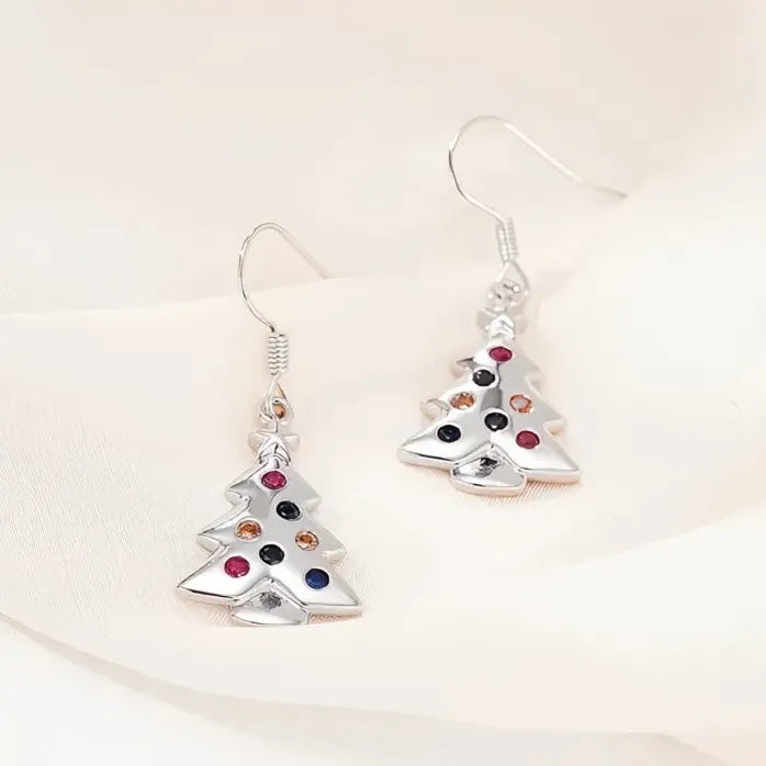 Colorful CZ Tree Shaped Geometric Drop Earrings Copper Alloy Jewelry