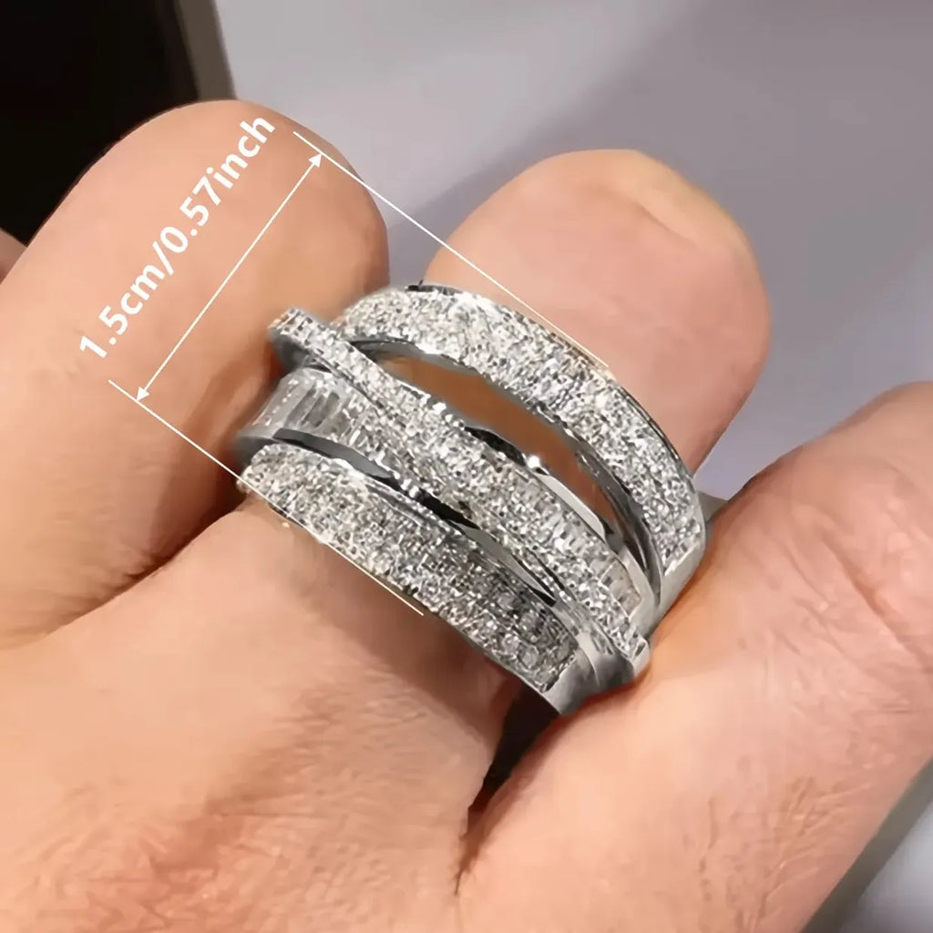 Gold Geometric Wedding Ring Women Cubic Zirconia Sparkling Jewelry