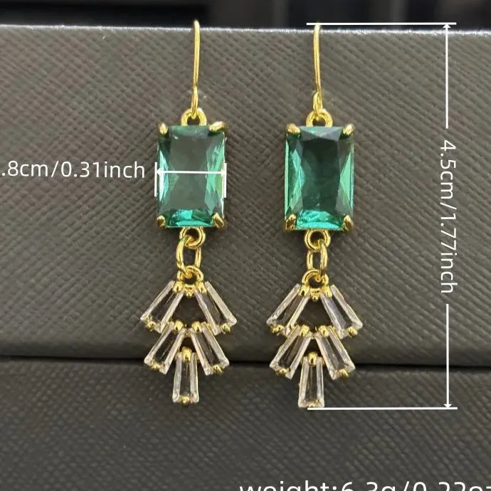 Romantic Green Crystal Drop Earrings for Ladies Girls Geometric Tassel Zircon Jewelry Gift