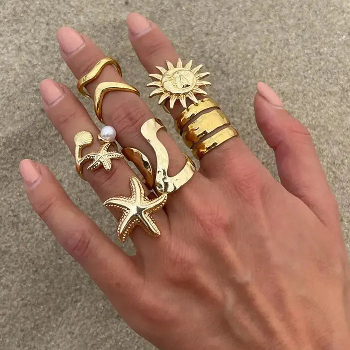 6Pcs Boho Irregular Open Metal Rings Unisex Jewelry Set Fashion Accessory
