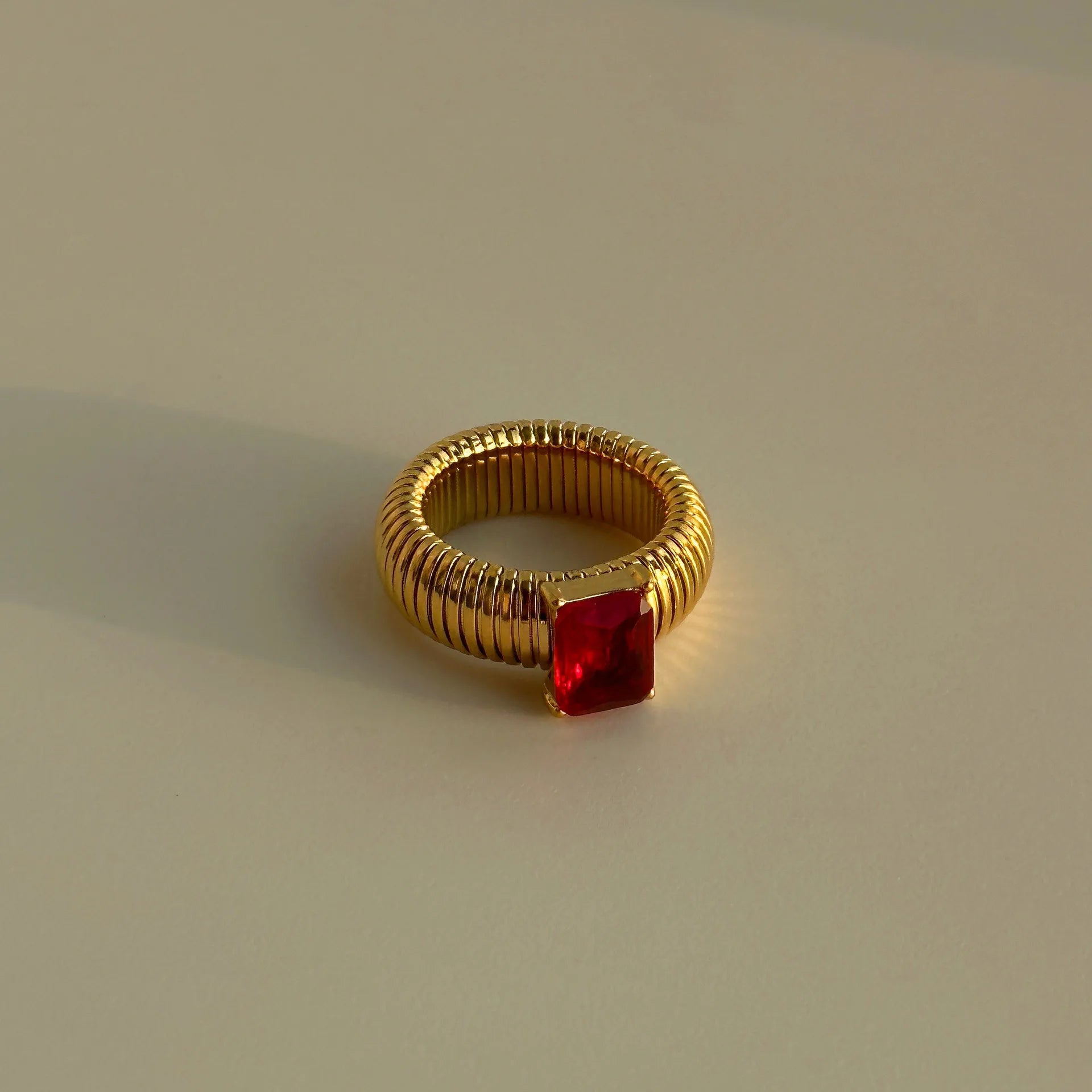 Punk Multicolor Crystal Ring for Women 18K Gold Plated Waterproof Thick Square Ring