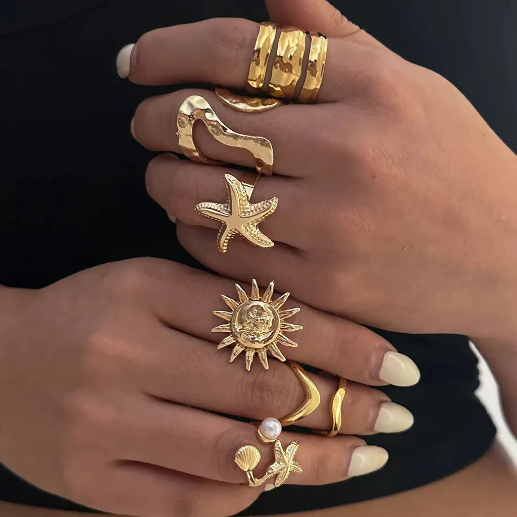 6Pcs Starfish Open Rings Punk Jewelry for Women Men Vintage Fashion Accessory