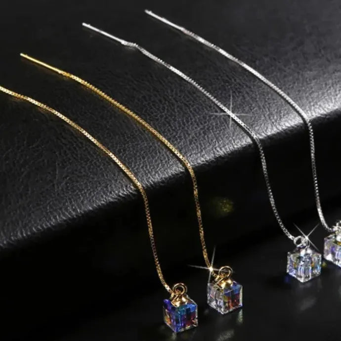 Hypoallergenic Silver Threader Earrings for Women Long Dangle Austria Crystals