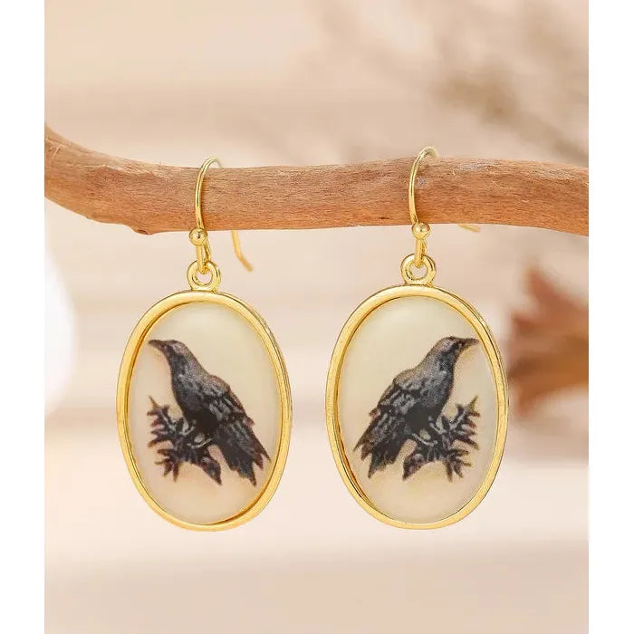 Retro Oval Black Resin Inlaid Pendant Drop Earrings Women’s Party Jewelry
