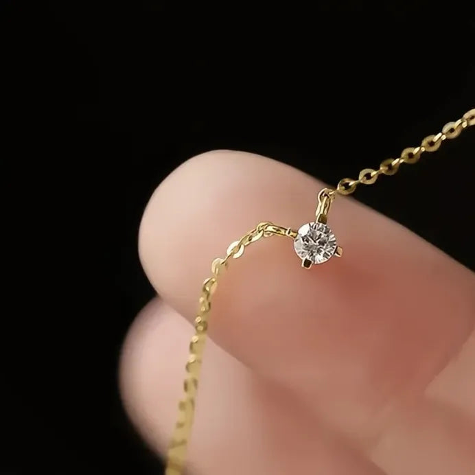 Elegant Women’s Minimalist Gold Cubic Zirconia Pendant Necklace Jewelry