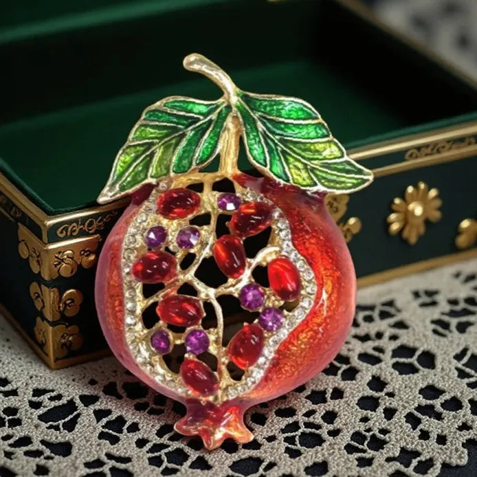 Luxury Pomegranate Fruit Openwork Brooch Pin for Women Elegant Style