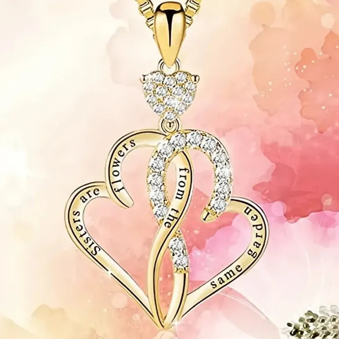 Double Heart Cubic Zirconia Pendant Necklace Romantic Anniversary Gift