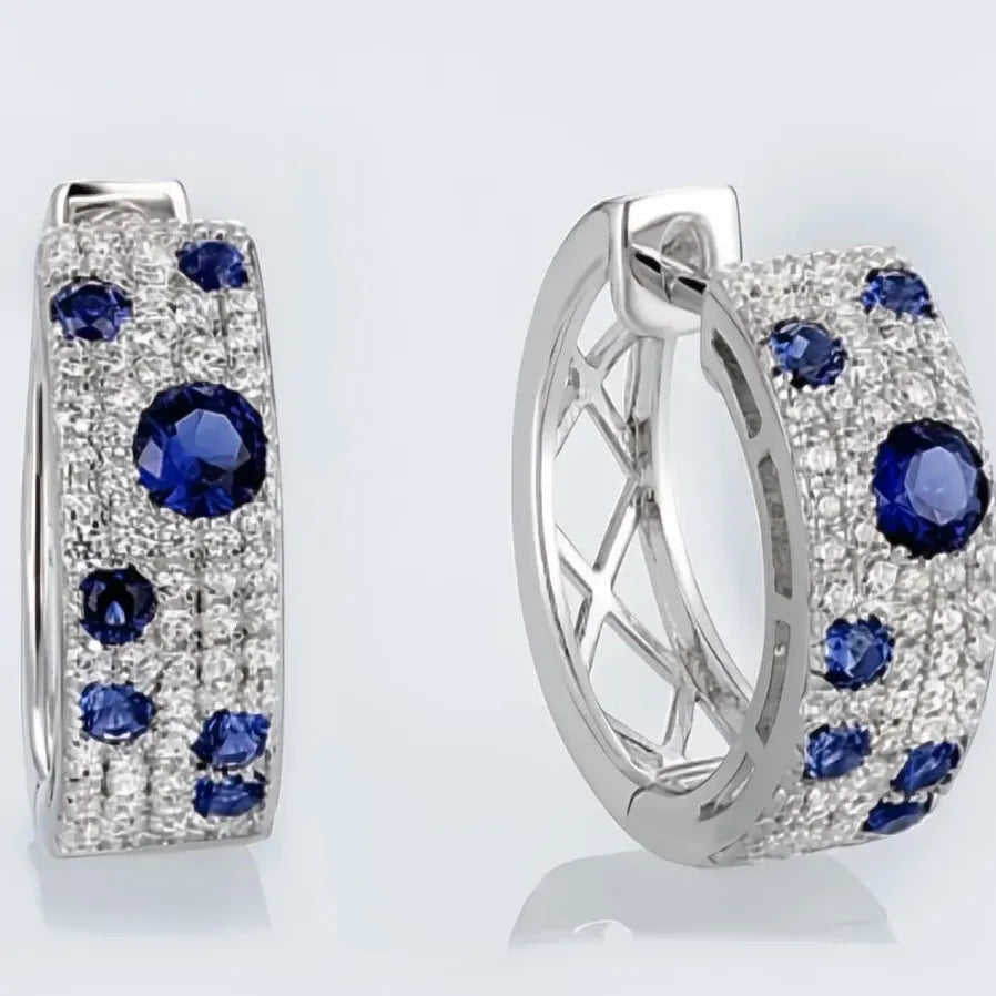 Blue White CZ Geometric Hoop Earrings for Women Fashion Jewelry