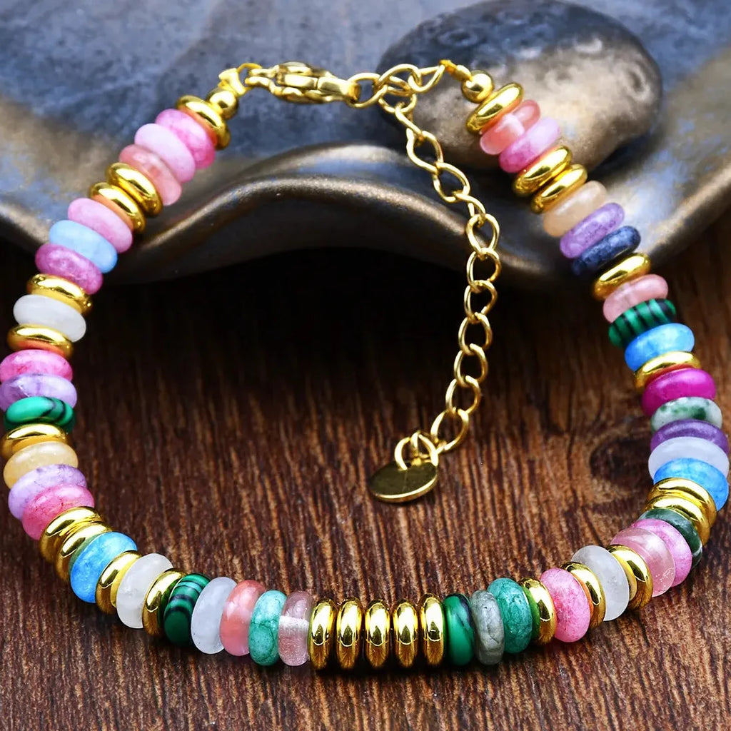 Boho Ethnic Handmade Turquoise Natural Stone Stainless Steel Women Bracelet