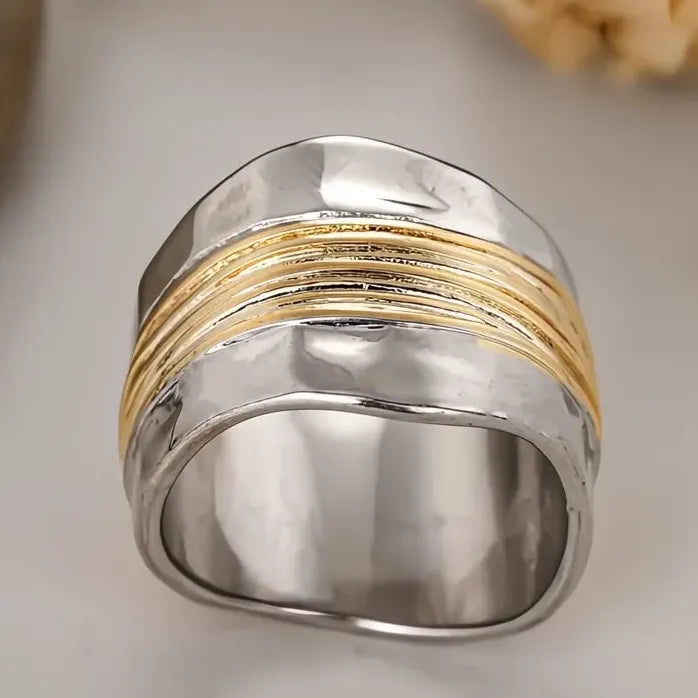 Two-Tone Irregular Geometric Brass Ring for Women Engagement Party Jewelry