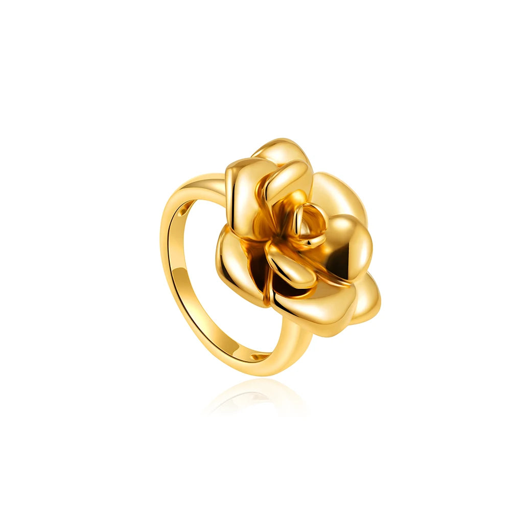 Gold Plated Vintage Flower Petal Hollow Ring Women Zircon Knot Bow Wedding Jewelry