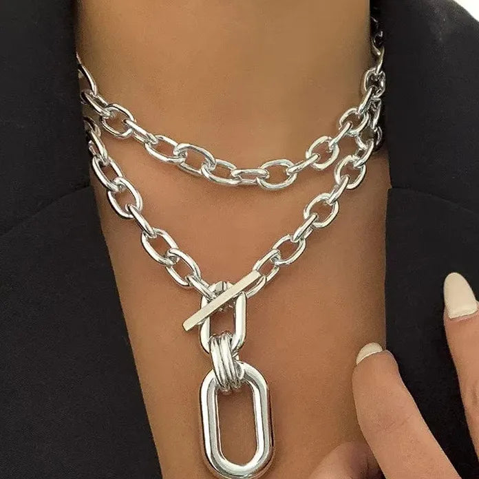 Gold Color Thick Chain Punk Necklace for Women Zinc Alloy Jewelry
