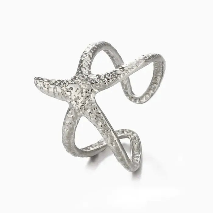 Adjustable Stainless Steel Starfish Ring for Women Men Gold Jewelry Gift