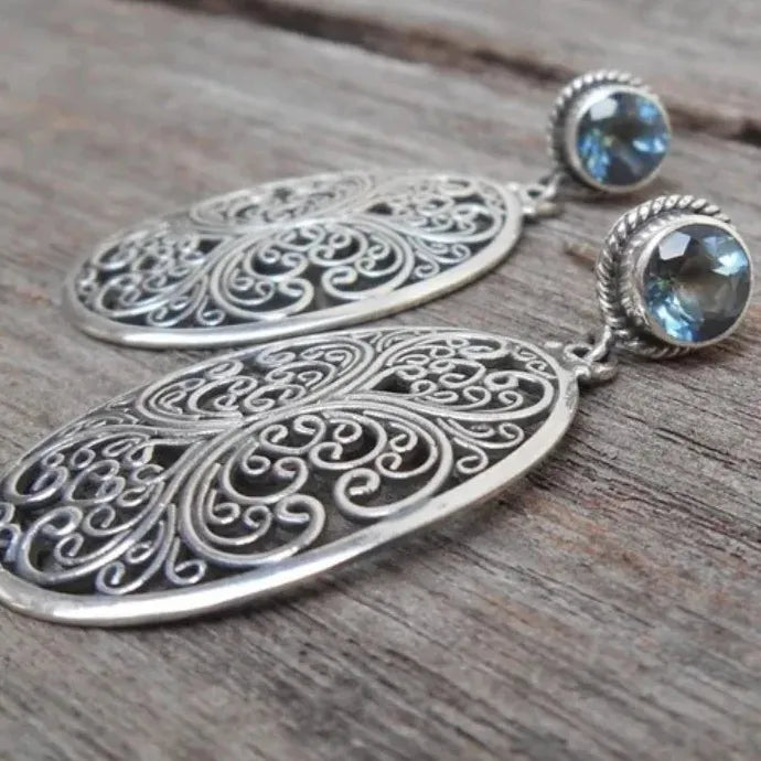 Vintage Ethnic Style Blue Zircon Drop Earrings Zinc Alloy Women’s Jewelry