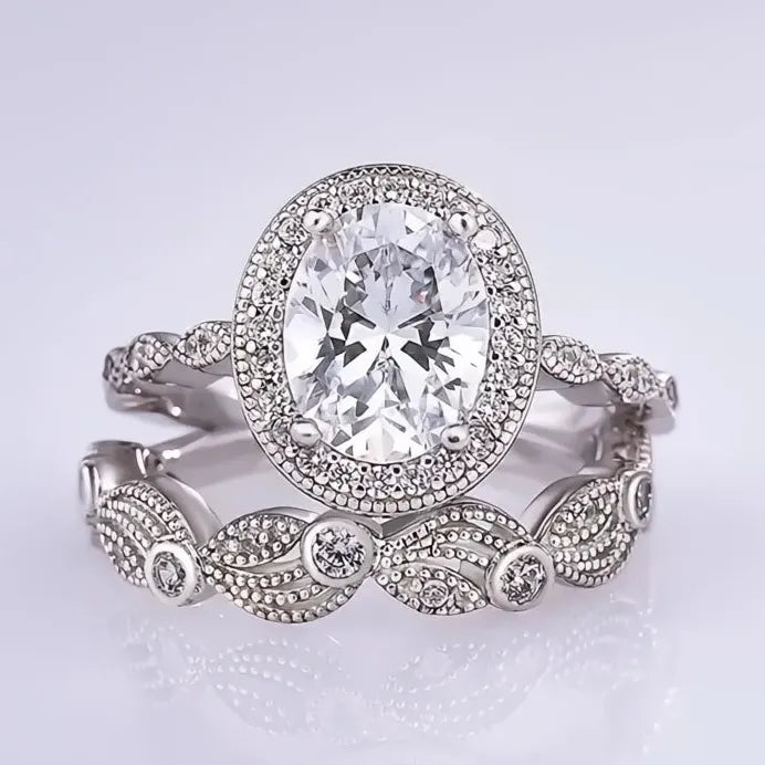 Elegant Cubic Zirconia Bridal Wedding Ring Set in Brass for Women