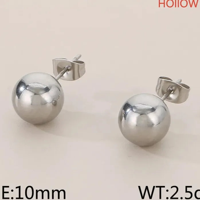 Gold Stainless Steel Hollow Ball Stud Earrings for Women Wedding Jewelry