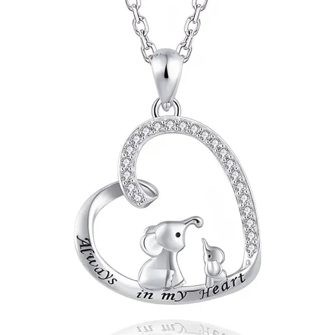 Heart-Shaped Elephant Love Pendant Necklace with CZ Copper Alloy Gift