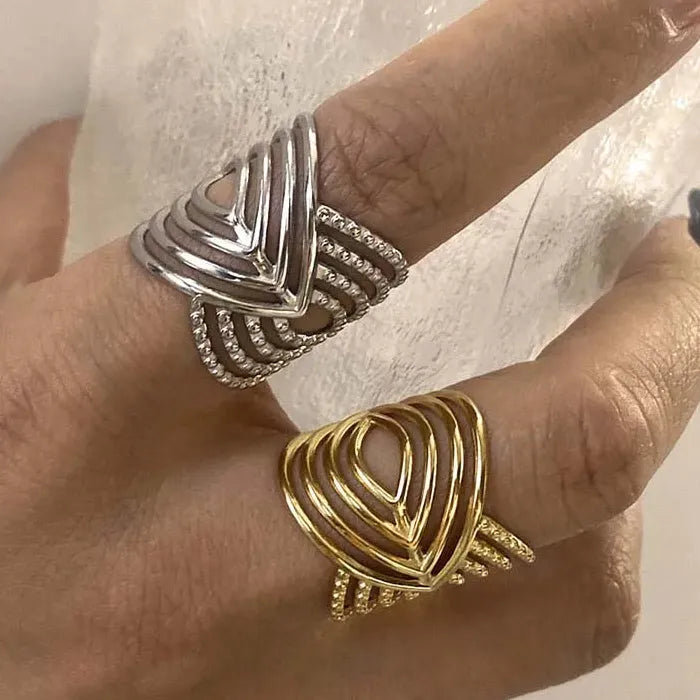 Vintage Stainless Steel Geometric Asymmetric Hollow Ring Punk Jewelry Gift Women
