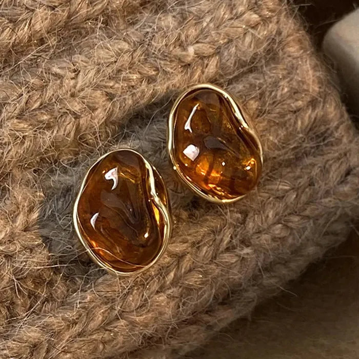 Brown Resin Tiger Eye Dangle Earrings for Women with Silver Needle