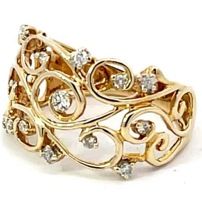 Vintage Gold Luxury Women's Wide Ring with Fine Imitation Crystal Jewelry Accessory