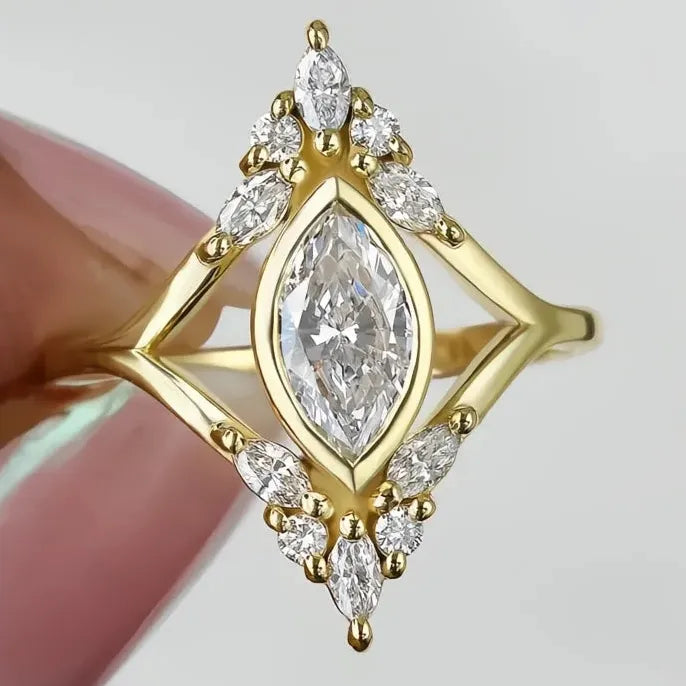 Modern Geometric Gold Cubic Zirconia Ring for Women Wedding Engagement Party