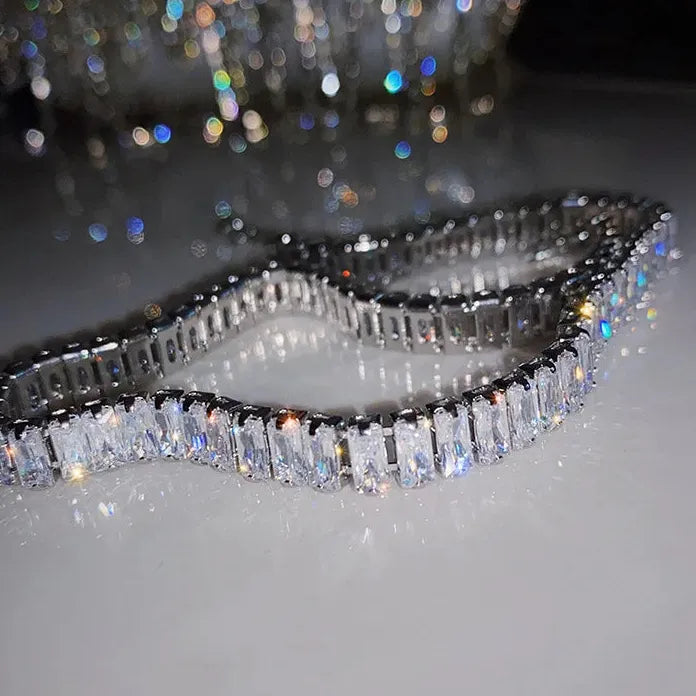 Stainless Steel Zircon Square Choker Necklace Crystal Wedding Jewelry