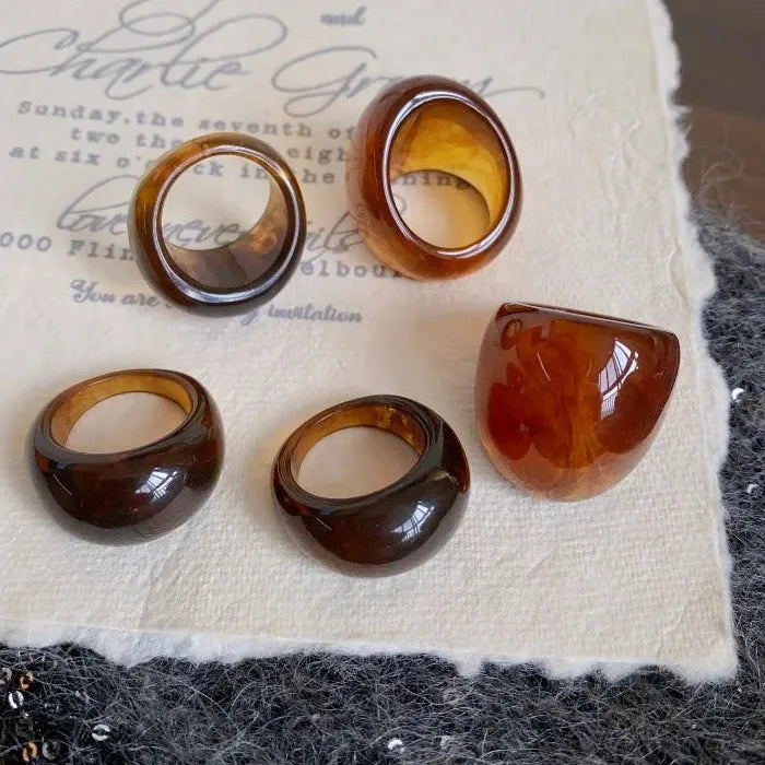 Vintage Brown Geometric Wide Rings Unisex Trendy Chunky Jewelry 2025