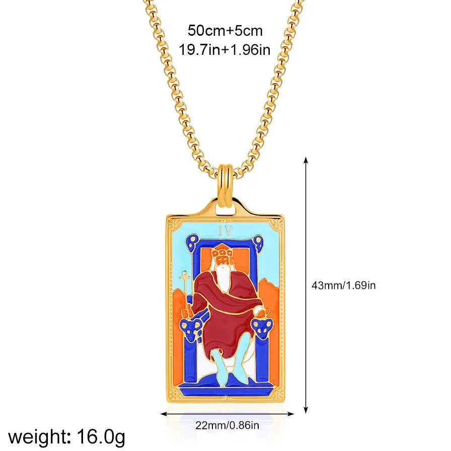 Vintage Gold Plated Stainless Steel Tarot Card Pendant Necklace for Women Punk