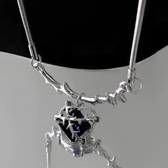 Heart Zircon Pendant Necklace with Irregular Chain Silver Y2K Gift